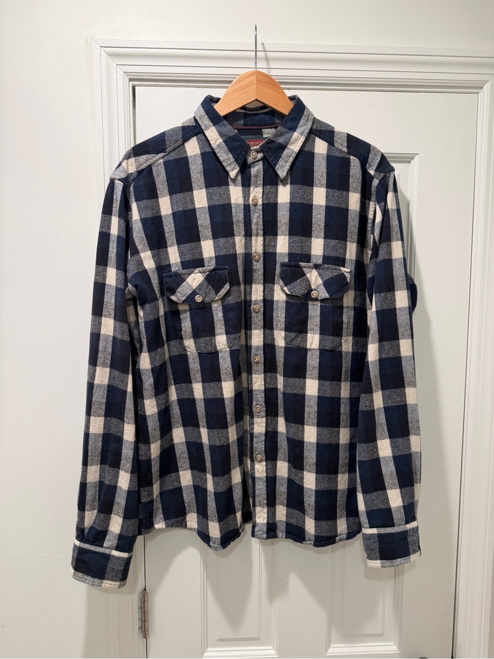 Men's Navy and Cream Plaid Button-Up Shirt